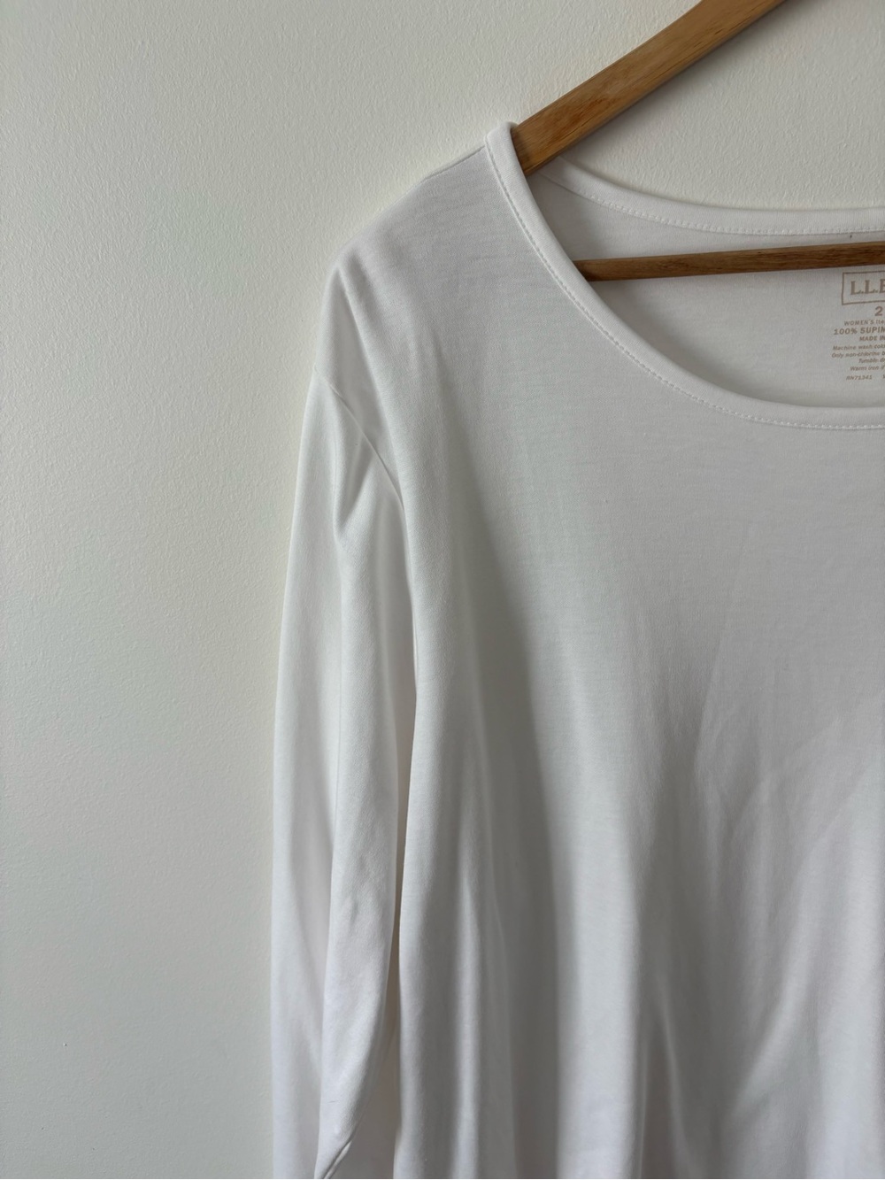L.L.Bean Supima Cotton Long Sleeve Tee Shirt Size 2X White Soft Essential Comfy - Picture 3 of 7